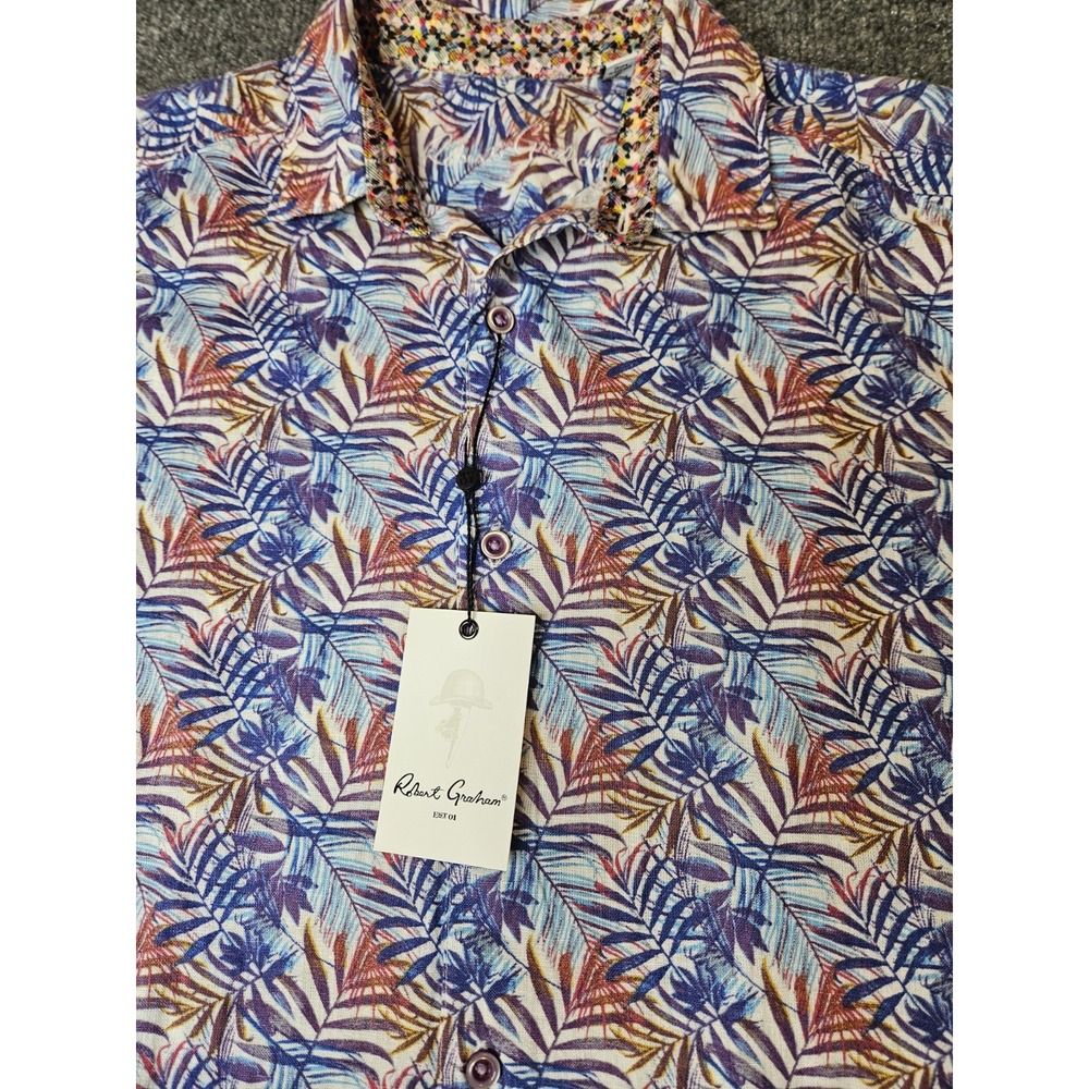 NWT Robert Graham Mens Teigen ShortSleeve Button Up Shirt Size Small Linen Blend